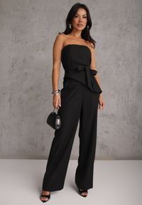 Renee - Czarny Komplet Garniturowy Asymetryczny Top Bandeau i Szerokie Spodnie Sirtila. Kolor: czarny. Materiał: poliester #5
