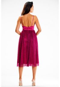 Awama - Zjawiskowa wieczorowa sukienka na ramiączkach fioletowy tiul. Okazja: na imprezę. Kolor: fioletowy. Materiał: tiul. Długość rękawa: na ramiączkach. Styl: wizytowy #3