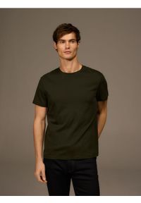 Reserved - T-shirt slim z bawełny merceryzowanej - zielony. Kolor: zielony. Materiał: bawełna #1
