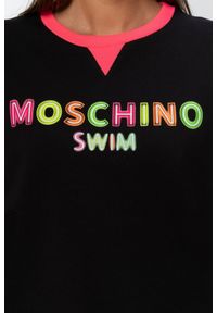 MOSCHINO Czarna bluza damska z neonowym logo, Rozmiar XS. Kolor: czarny. Materiał: prążkowany, bawełna