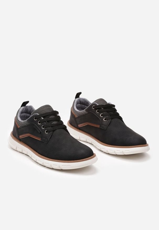 Born2be - Czarne Buty Sportowe w Stylu Casual z Ozdobnymi Lamówkami Belilena. Okazja: na co dzień. Zapięcie: sznurówki. Kolor: czarny. Materiał: bawełna
