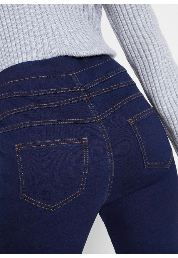 bonprix - Jegginsy z wysoką talią z wygodnym paskiem, z elastycznego, termoaktywnego materiału. Kolor: niebieski