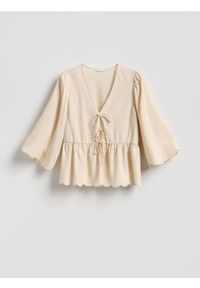 Reserved - Bluzka z lyocellem - beżowy. Kolor: beżowy. Materiał: tkanina