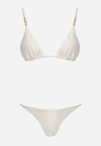 Born2be - Jasnobeżowe Bikini Wiązany Biustonosz z Koralikami i Majtki Figi Aglasia. Kolekcja: plus size. Kolor: beżowy. Materiał: len. Wzór: aplikacja #3