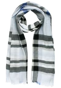 V. Fraas - Lekki (Przejściowy) Szalik z Naturalnej Wiskozy - Fraas - Błękitny w Kratę. Kolor: niebieski. Materiał: wiskoza. Sezon: lato. Styl: elegancki, klasyczny #1