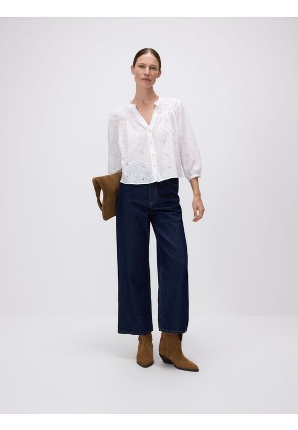 Reserved - Koszula z ażurowym wzorem - złamana biel. Materiał: bawełna. Wzór: ażurowy