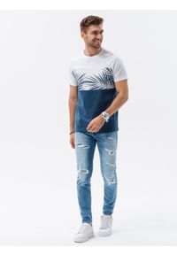 Ombre Clothing - T-shirt męski z nadrukiem - ciemnoniebieski V13 S1641 - XXL. Kolor: niebieski. Materiał: bawełna. Wzór: nadruk #4