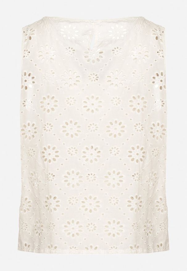 Born2be - Jasnobeżowa Bawełniana Bluzka Top Bez Rękawów o Ażurowym Wykończeniu Xilnea. Okazja: na co dzień. Kolor: beżowy. Materiał: bawełna. Długość rękawa: bez rękawów. Wzór: ażurowy. Sezon: lato. Styl: casual, elegancki