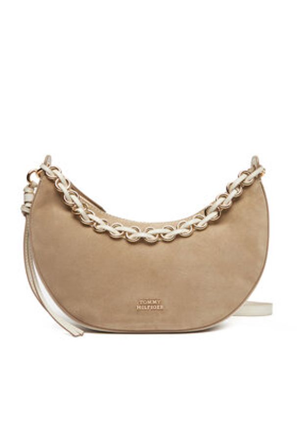 TOMMY HILFIGER - Tommy Hilfiger Torebka Moon Leather Crossover Suede AW0AW17537 Beżowy. Kolor: beżowy. Materiał: skórzane, zamszowe