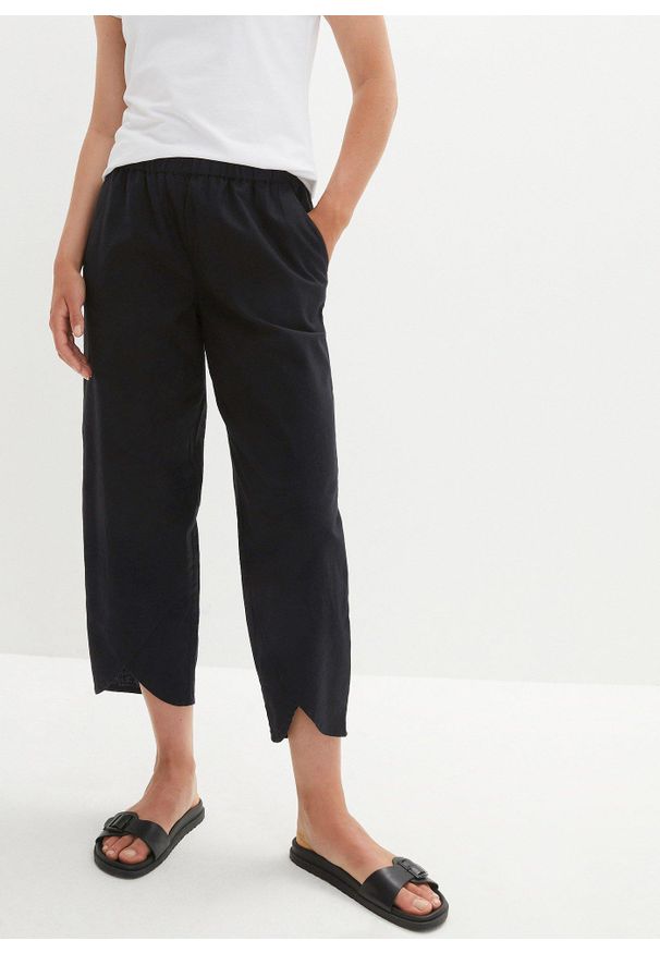 bonprix - Spodnie 3/4 z przewiewnej mieszanki lnu. Stan: podwyższony. Kolor: czarny. Materiał: len