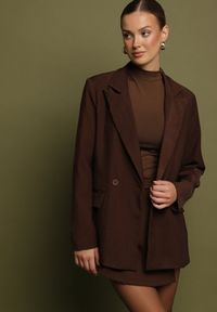 Born2be - Brązowa Dwurzędowa Marynarka w Stylu Oversize Clazara. Okazja: na co dzień. Kolor: brązowy. Materiał: jeans. Styl: casual