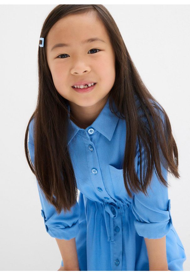 bonprix - Sukienka koszulowa z lejącej wiskozy. Kolor: niebieski. Materiał: wiskoza. Sezon: lato. Typ sukienki: koszulowe