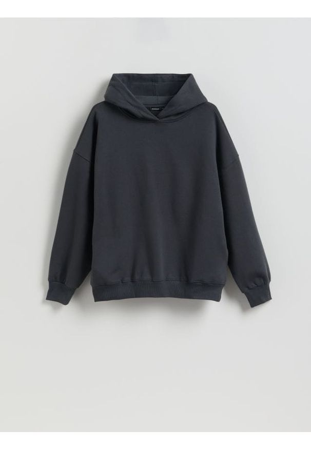 Reserved - Bluza z nadrukiem na plecach - ciemnoszary. Kolor: szary. Materiał: dzianina, bawełna. Wzór: nadruk