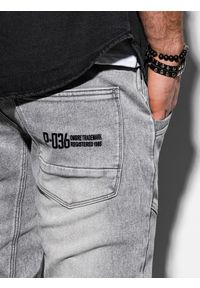 Ombre Clothing - Spodnie męskie jeansowe joggery P551 - szare - M. Kolor: szary. Materiał: jeans. Wzór: nadruk, gładki #4