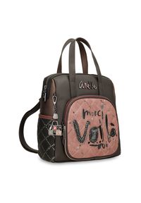 Brązowy Stylowy Damski Plecak Anekke Edycja Limitowana. Kolor: brązowy. Materiał: materiał. Wzór: haft, aplikacja, napisy. Styl: elegancki #4