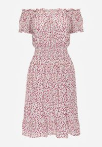 Born2be - Biało-Czerwona Sukienka Hiszpanka z Bawełny z Gumką w Pasie Viliana. Okazja: na co dzień, na spacer. Typ kołnierza: dekolt hiszpanka. Kolor: czerwony. Materiał: bawełna. Długość rękawa: krótki rękaw. Sezon: lato. Styl: elegancki, casual #4