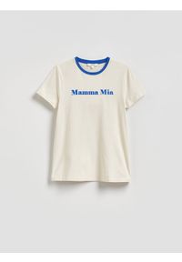 Reserved - T-shirt z nadrukiem - beżowy. Kolor: beżowy. Materiał: bawełna, dzianina. Wzór: nadruk