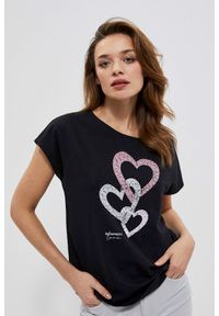 MOODO - Bawełniany t-shirt z romantycznym nadrukiem. Typ kołnierza: dekolt w łódkę. Materiał: bawełna. Długość rękawa: bez rękawów. Wzór: nadruk. Styl: klasyczny