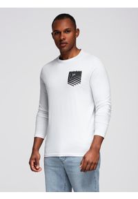 Ombre Clothing - Longsleeve męski z printem w kształcie kieszonki - biały V1 OM-LSPT-0118 - XXL. Kolor: biały. Materiał: bawełna. Długość rękawa: długi rękaw. Długość: długie. Wzór: nadruk #3