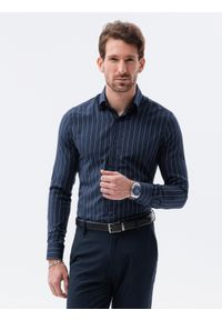 Ombre Clothing - Koszula męska z długim rękawem K588 - granatowa - XXL. Kolor: niebieski. Materiał: poliester, bawełna. Długość rękawa: długi rękaw. Długość: długie