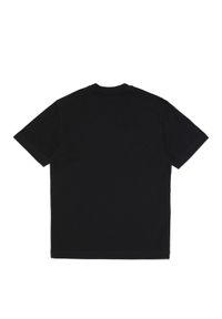 DSQUARED2 KIDS - Czarny t-shirt z białymi napisami 8-16 lat. Kolor: czarny. Materiał: bawełna. Długość rękawa: krótki rękaw. Wzór: napisy. Sezon: lato. Styl: klasyczny