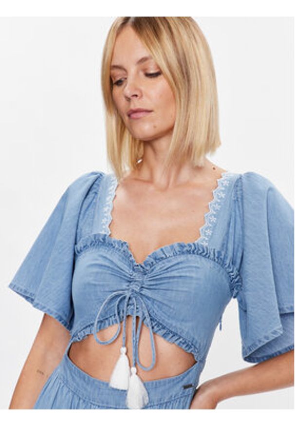 Pepe Jeans Sukienka codzienna Aitana PL953225 Niebieski Regular Fit. Okazja: na co dzień. Kolor: niebieski. Materiał: bawełna. Typ sukienki: proste. Styl: casual
