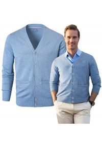Bawełniany Sweter Męski, Rozpinany (Kardigan) - Pako Jeans - Niebieski. Okazja: na spotkanie biznesowe, do pracy. Kolor: niebieski. Materiał: bawełna. Styl: biznesowy, klasyczny #4