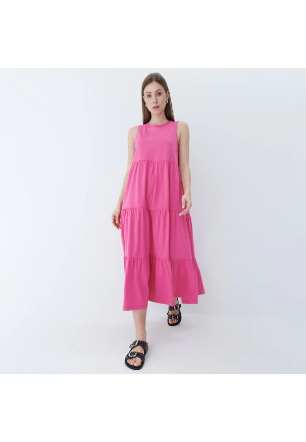 Mohito - Bawełniana sukienka maxi - Różowy. Kolor: różowy. Materiał: bawełna. Długość: maxi