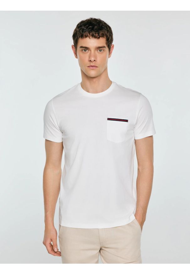 Big-Star - Koszulka męska z kieszonką biała Toms 100. Okazja: na co dzień. Kolor: biały. Materiał: dzianina, bawełna. Wzór: aplikacja. Styl: casual