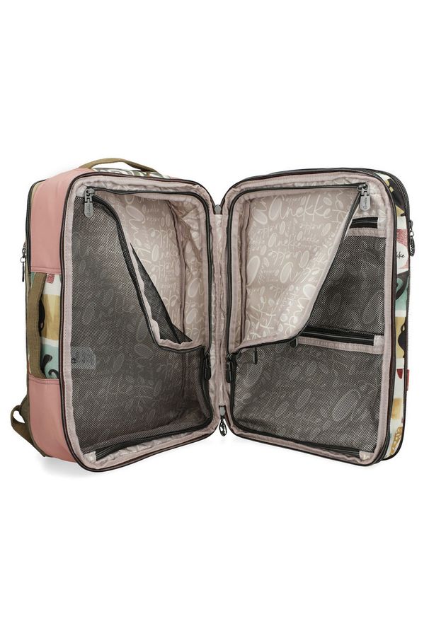 Plecak damski Anekke, wykonany z materiału tekstylnego z dekoracyjnym nadrukiem zamykany na zamek, różowy, 42575-011. Kolor: różowy. Materiał: materiał. Wzór: nadruk. Styl: casual