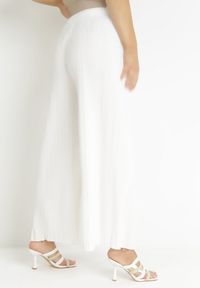 Born2be - Białe Szerokie Spodnie z Plisowanej Tkaniny z Gumką w Pasie Cesele. Kolekcja: plus size. Kolor: biały. Materiał: tkanina. Styl: elegancki #5