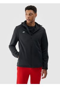 4f - 4F Kurtka softshell wiatroodporna membrana 5 000 męska - czarna XL. Typ kołnierza: kołnierzyk stójkowy, kaptur. Kolor: czarny. Materiał: softshell. Technologia: Windstopper. Sezon: zima. Sport: wspinaczka #1