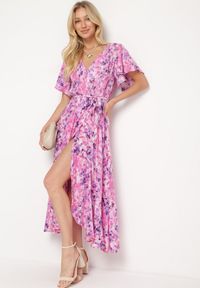 Born2be - Różowa Sukienka Efiva. Typ kołnierza: dekolt w kształcie V. Kolor: różowy. Długość rękawa: krótki rękaw. Styl: elegancki #5