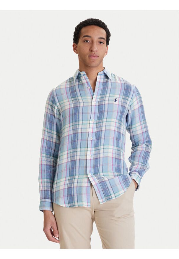 Polo Ralph Lauren Koszula 710B16705002 Niebieski Regular Fit. Typ kołnierza: polo. Kolor: niebieski. Materiał: len