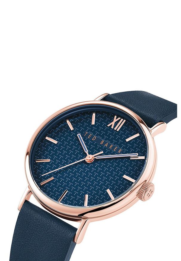 Ted Baker Zegarek damski kolor granatowy. Kolor: niebieski. Materiał: materiał, skóra