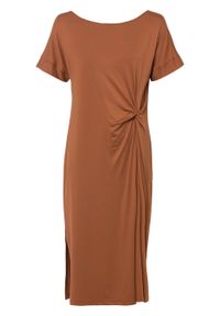 Sukienka z dżerseju z ozdobnym przewiązaniem bonprix kasztanowy. Kolor: brązowy. Materiał: jersey #1