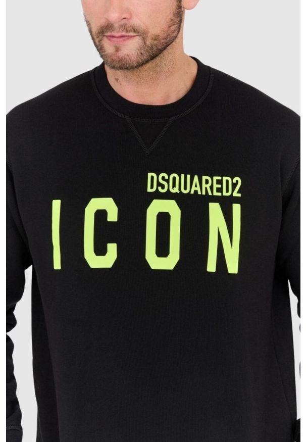 DSQUARED2 Czarna bluza męska z dużym neonowym logo icon, Rozmiar XL. Kolor: czarny