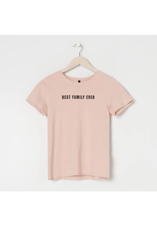 Sinsay - Koszulka z napisem - Różowy. Kolor: różowy. Wzór: napisy