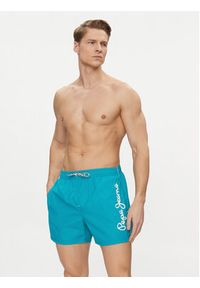 Pepe Jeans Szorty kąpielowe Logo Swimshort PMB10393 Niebieski Regular Fit. Kolor: niebieski. Materiał: syntetyk