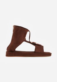 Born2be - Brązowe Sandały w Stylu Botków z Ozdobną Klamrą Theaneasi. Okazja: na co dzień. Zapięcie: klamry. Kolor: brązowy. Materiał: jeans. Styl: casual, elegancki, klasyczny #2