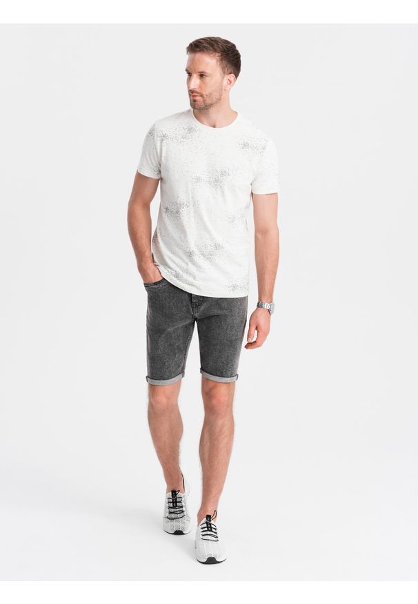 Ombre Clothing - Męskie jeansowe szorty z podwiniętymi nogawkami – szare V3. Okazja: na co dzień. Kolor: szary. Materiał: jeans. Długość: krótkie. Wzór: aplikacja, ze splotem. Sezon: lato. Styl: casual, elegancki