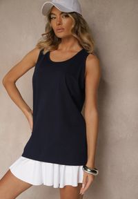 Renee - Granatowa Basicowa Koszulka z Bawełny Zirevina. Okazja: na co dzień. Kolor: niebieski. Materiał: bawełna. Styl: klasyczny, casual