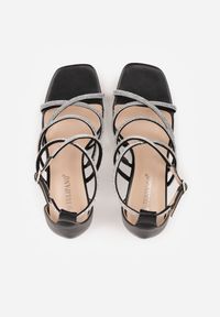 Renee - Czarne Sandały na Szpilce z Kwadratowym Noskiem i Cyrkoniowymi Paskami Zeviana. Okazja: na imprezę. Zapięcie: pasek. Kolor: czarny. Obcas: na szpilce. Styl: glamour, elegancki #3