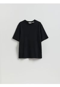 Reserved - T-shirt regular z włóknem bambusowym - czarny. Kolor: czarny. Materiał: włókno #1