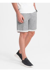 Ombre Clothing - Spodenki męskie z tkaniny melanżowej LOOSE FIT - szare V6. Kolor: niebieski. Materiał: tkanina. Wzór: melanż #7