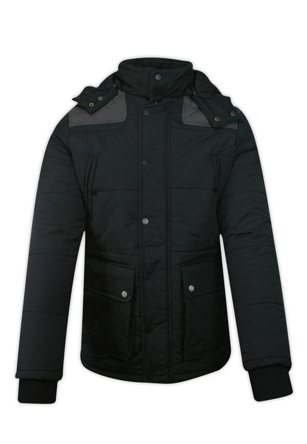 Kurtka Czarno-Szara Zimowa z Odpinanym Kapturem, Gruba -Brave Soul. Kolor: szary, wielokolorowy, czarny. Materiał: materiał, tkanina, poliester. Sezon: zima