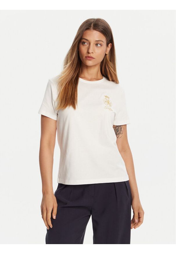 TOMMY HILFIGER - Tommy Hilfiger T-Shirt Gold Crest WW0WW46153 Biały Regular Fit. Kolor: biały. Materiał: bawełna