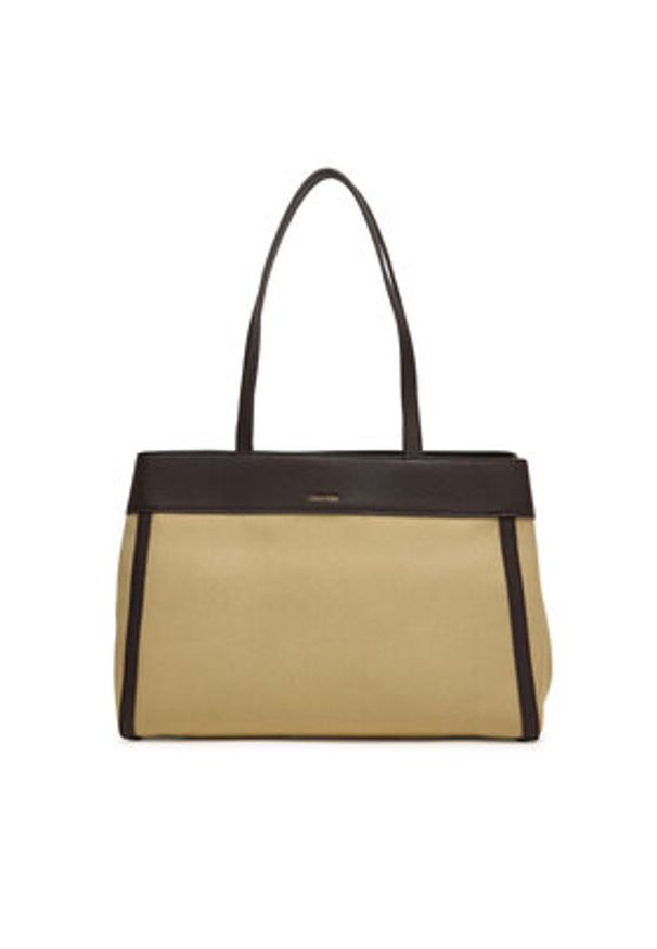 Calvin Klein Torebka Ck Canvas Medium Tote LV04F3503G Beżowy. Kolor: beżowy