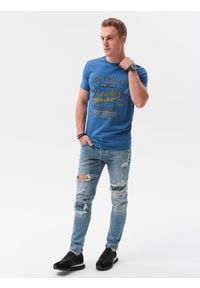 Ombre Clothing - T-shirt męski z nadrukiem S1434 V-23A - ciemnoniebieski - XXL. Kolor: niebieski. Materiał: bawełna. Wzór: nadruk. Styl: klasyczny