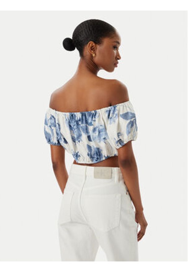 Guess Bluzka W6GHA1 W2447 Biały Regular Fit. Kolor: biały. Materiał: len